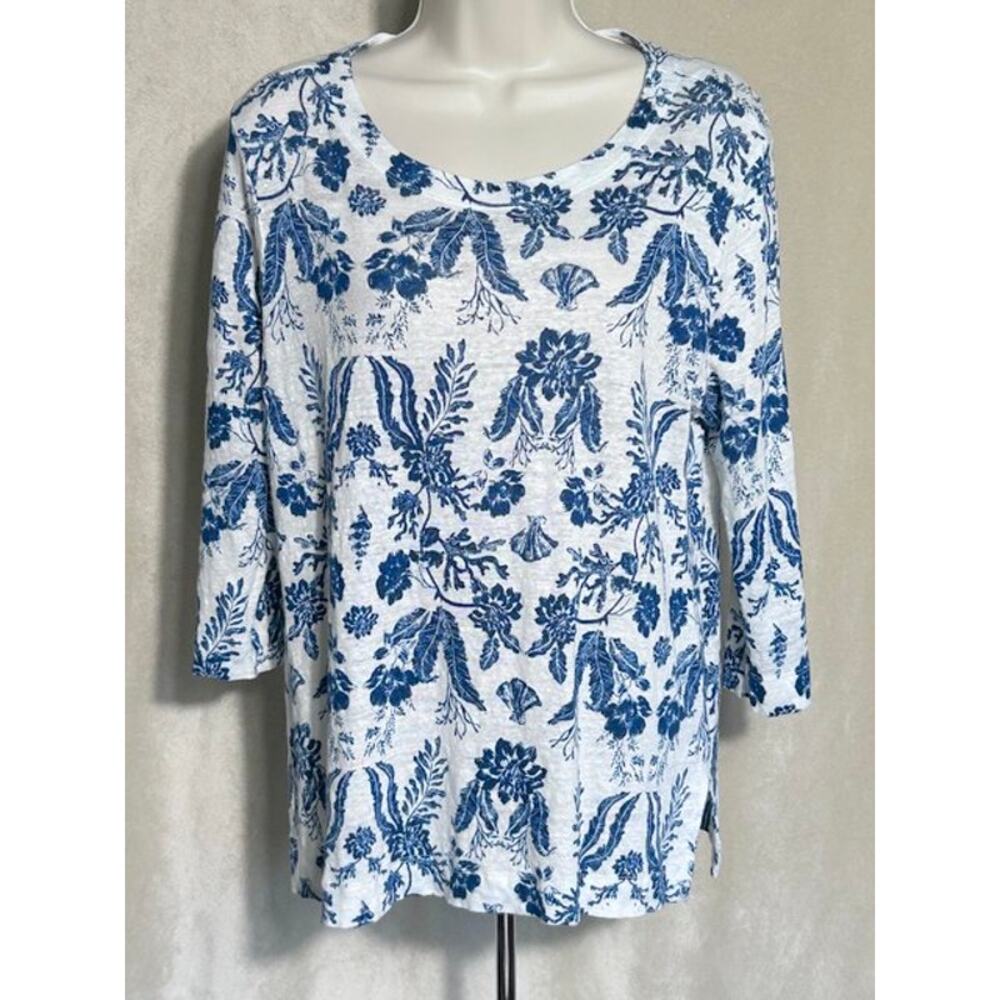 Calypso St Barths 100% Linen Tropical Print Top Sze XL Coastal Resortwear Cruise
